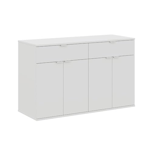 Image of Wakefit Engineered Wood Sideboard | 1 Year Warranty | Storage Cabinet for Home Kitchen Living Room | 2 Closed Compartments & 2 Drawers | Kimani - Frosty White