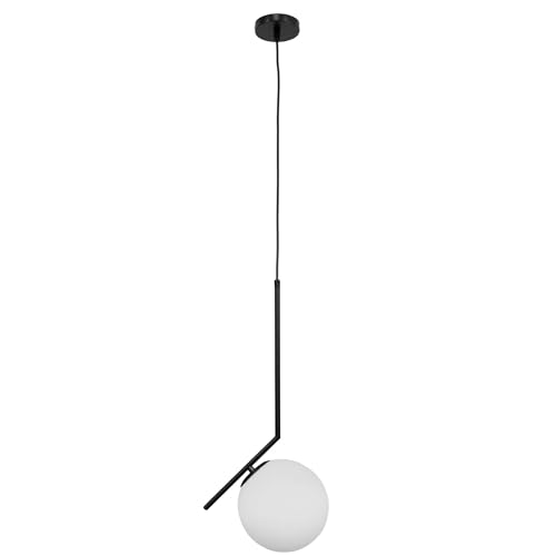 EDO lampada a sospensione a soffitto PELOTA in vetro glamour in colore bianco-nero, lampada a sospensione con attacco E27 per max. 60W, per soggiorno, sala da pranzo (20cm) EDO777102