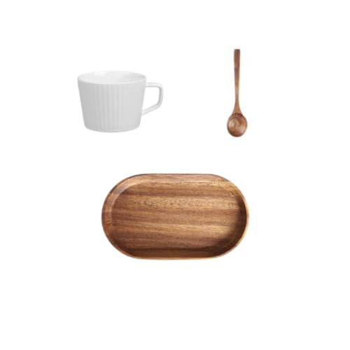 Image of Simplicity Solid Wood Oval Small Tray, Tea Plate, Afternoon Dim Sum Plate Tableware, Coffee Dessert Wood Plate (Robinia pseudoacacia Wood-Set)