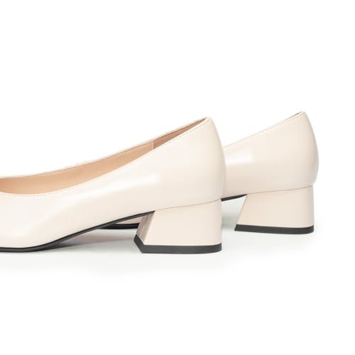 Image of C.Paravano Women's Pumps | Luxury Leather Pumps | 1.5 Inch Chunky Block Heel & Square Toe | Fabric Bow