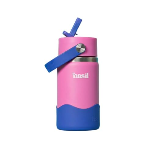 Image of Basil HydraFizz Stainless Steel Insulated Kids Water Bottle for School, 380ml Leakproof Bottle with Straw & Carry Handle, Double Wall Vacuum Thermosteel Bottle for, Sports, Travel & Outdoor Use | Reef