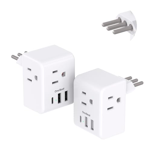 Image of 2 Pack Italy Travel Plug Adapter, Type L Italy Power Adapter with 3 American Outlets 3 USB Ports(1USB C), 6 in 1 Travel Outlet Adaptor, 3 Prong Grounded Plug for USA to Italy Chile Uruguay Italian