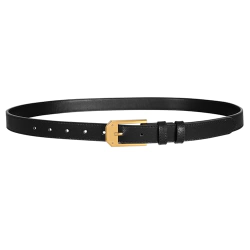 Women Skinny Belt Thin Leather Belt for Jeans Gold Buckle 1.34'' wide