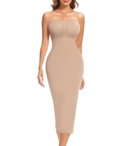 Slip Dress for Women Full Slip for Under Dresses Shapewear Tummy Control Long Slip with Back Slit