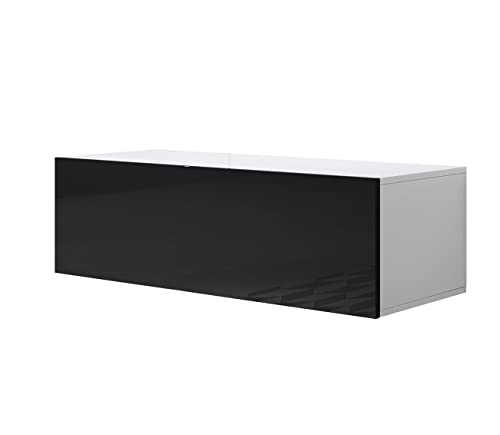 MB Muebles Bonitos | Meuble TV télé avec Rangement Suspendu Mural Moderne Luke H1 | Largeur 100cm x Hauteur 30cm x Profondeur 40cm | Meuble en Mélamine Brillante | Couleur Blanc et Noir Cover