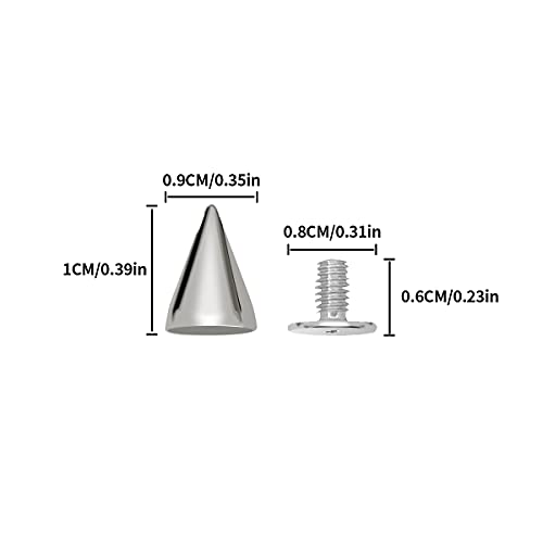 100 Pairs Cone Spikes Screwback Studs, Cone Silver Studs and Spikes Punk, DIY Leather Craft Cool Rivets Punk(7X10mm)