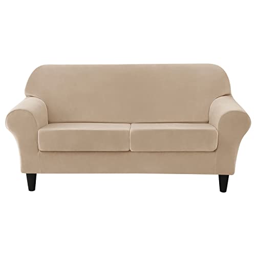 SYLC Ensemble De Housse De Canapé 3 Pièces pour Causeuse, Housse De Canapé 2 Place avec 2 Housse De Coussin De Siège Séparé Sectionnel Protecteur Velours...