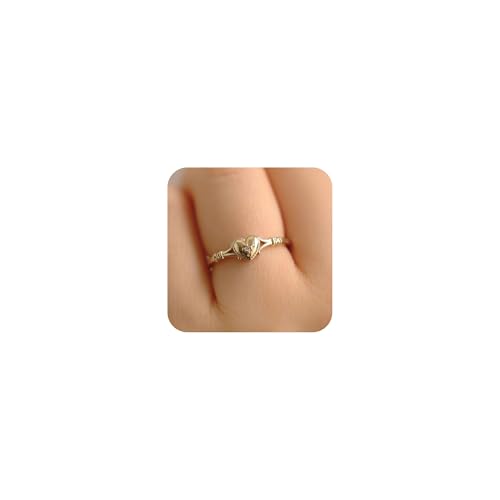 Tuwiqsdi Heart-Shaped Gold Ring Fashion Jewelry 18K Gold Plated CZ Crystal Diamond Minimalist Lightweight Love Heart Wedding Ring Size 5-11 for Women(10)