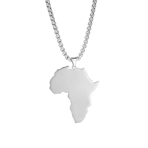 EUEAVAN Afrika kaart hanger ketting roestvrij staal kaart van Afrika land hanger ketting voor mannen vrouwen jongens meisjes, Medium, Roestvrij staal, Geen edelsteen
