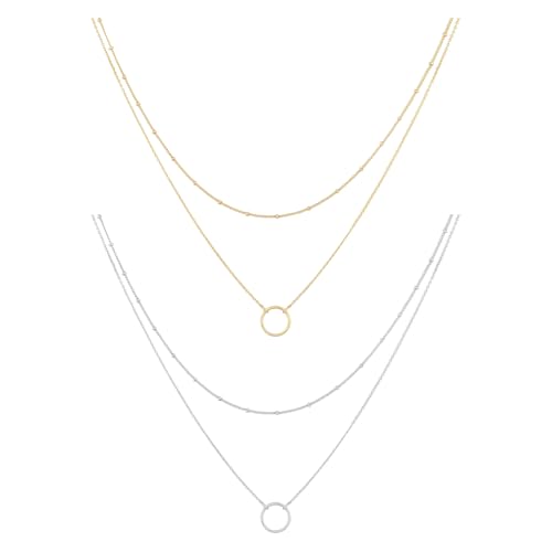 TYFGRT Collar De Cuentas De Cobre De Doble Capa, Collar Simple De Moda Apilable, Colgante Circular, Joyería De Mujer