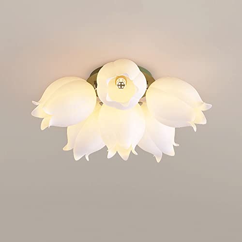Lumière 6 pétales au design floral unique et structure verte en acrylique moderne