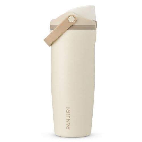 Image of FreeSip Gym Water Bottle with Straw & Chug Lid - Leak Proof Push Button Opening, BPA Free, Large Capacity Sports Bottle with Carry Handle (Lightly Toasted, 900 ml)