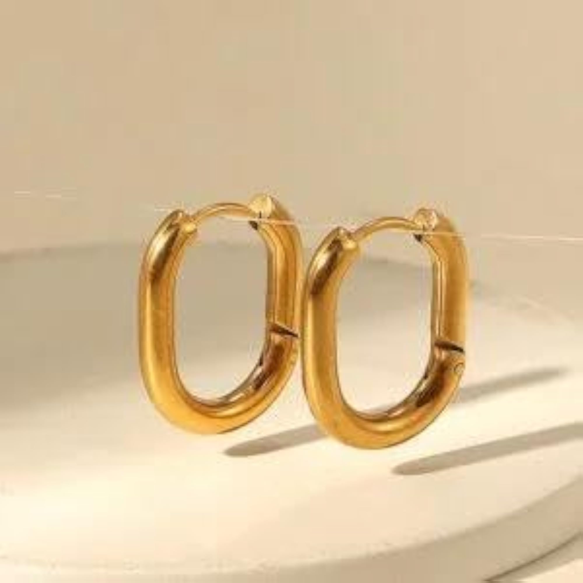 Women's Hailey Oblong Hoops Earrings, 18K PVD Gold Plated