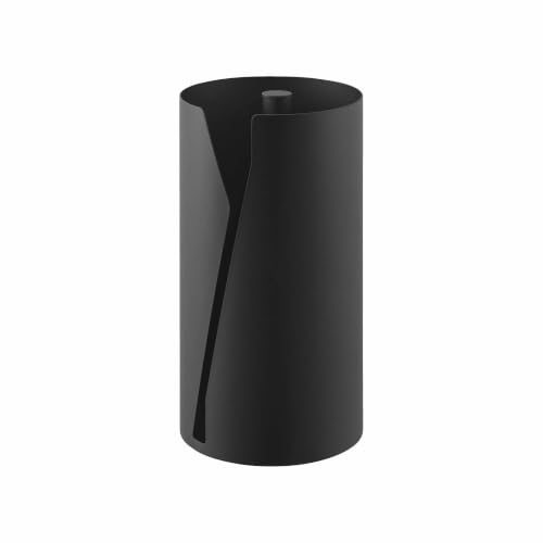 Yamazaki Tower Runder Küchenrollenhalter aus Stahl/Polypropylen - Schutz vor Staub/Spritzern, mit Deckel, Einhandbedienung - 16 x 16 x 30,2 cm, Japanisches Design, schwarz