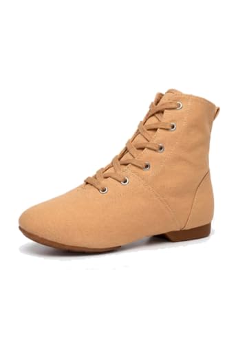 Image of MSMAX Womens Jazz Dance Boots Lace Up High Top Character Shoes for Women - Split Sole Ankle Boots for Jazz, Theater, Stage Performance & Costume