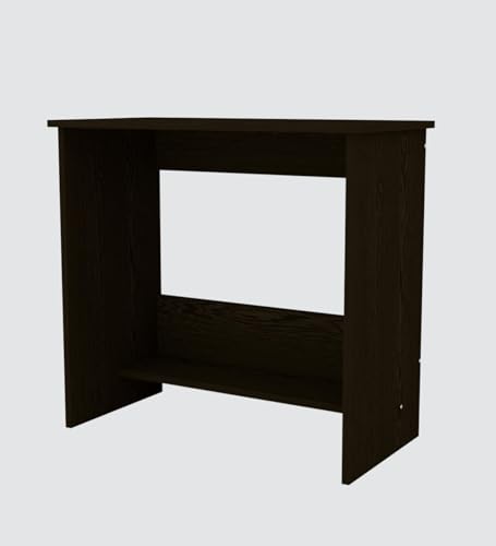 Image of Compact Study Desk with Shelf, Dark Brown Wood Finish, Space-Saving Home Office Table, 80x74x40 cm, DIY Assembly