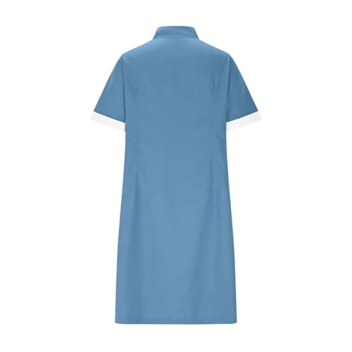 Womens Button Down Scrub Dresses Short Sleeve Loose Dress 2025 Housekeeping Maid Uniform Dress Workwear Pockets4