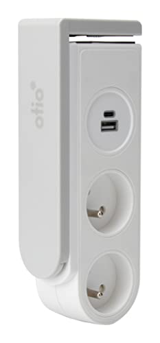 Otio - Bloc multiprise Gekko clipsable - 2 Prises + 2 Ports USB - Blanc