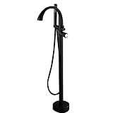 BULUXE LED Freestanding Bathtub Shower Faucet Set Floor Mounted with Handheld Shower High-Arc Tub Filler Spout Solid Brass Single Knob (Black)
