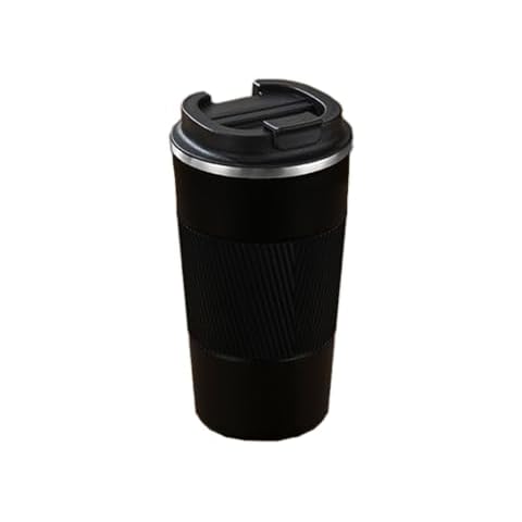 Biunnru Insulated 18oz Ceramic Coated Coffee Mug with Lid Reusable Portable Stainless Steel Travel Cup for Hot and Cold Drinks Fits Car Cup Holders Unisex for Daily, Travel, and Gifting (Black) Cover