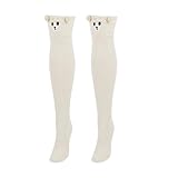 Weiche, lange Strümpfe aus Korallenfleece für gemütliche Thermo-Crew-Socken mit niedlichen Cartoon-Designs, perfekt für drinnen und zu Hause und für Wärme im Winter. (Beige, One Size)