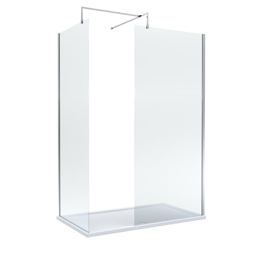 Balterley Wetroom Screen Set with Support Bar & Tray, 2X Shower Glass, Support Bar Kit, Rectangular Shower Tray, Toughened Safety Glass Screens with Arm Bracket for Bathroom Enclosure (Chrome/White)