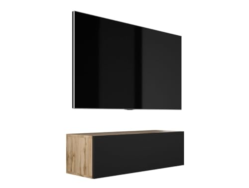 3E 3xE living.com Meuble TV Suspendu, D : L : 100 cm, H : 34 cm, P : 32 cm, Chêne Wotan/Noir Mat
