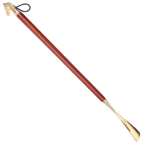 Chausse-pied long bois de hêtre accessoire de chaussage ergonomique tête de cheval en cuivre