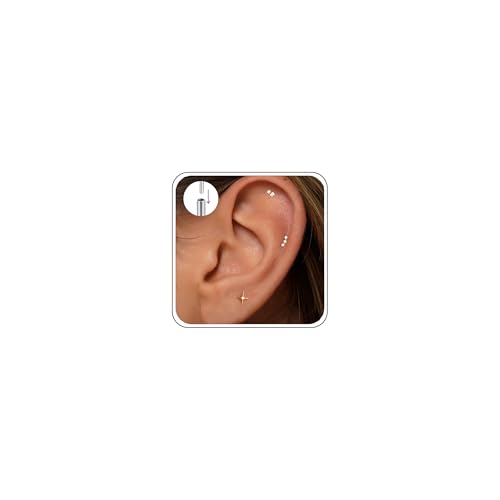 zvcofun 3Pcs 18G Flat Back Stud Earrings Dainty CZ Nose Stud Small Titanium Threadless Tragus Earrings Tiny Cartilage Earrings for Women Hypoallergenic Labret Lip Helix Conch Piercing Jewelry