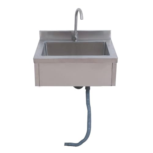 Fregadero de Cocina de Acero Inoxidable de Montaje En Pared con Soporte,Lavabo de Lavado de Un Solo Tazón Comercial de Alta Resistencia,Lavabo para Uso General En El Baño Fregadero de Lavandería
