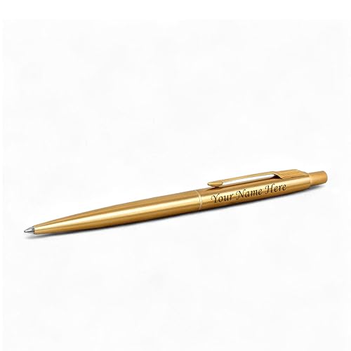 Image of SAVRI Personalized Parker Classic Gold Trim Ball Pen | Name Engraved Pen | Smooth Blue Ink Writing | Premium Executive Gift for Birthday, Office, Anniversary, Corporate & Boss Gifts
