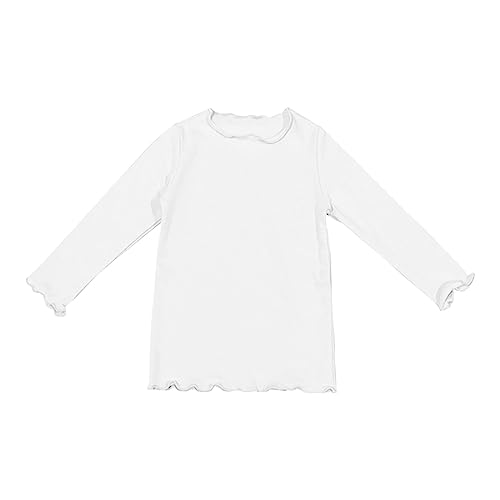 Toddler Girls Thermal Long Sleeve Shirt Lettuce Trim Undershirt Baby Solid Pullover Tshirt Fall (White, 18-24 Months)