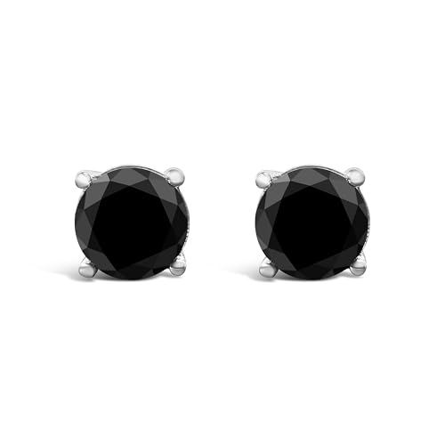 14K White Gold 6.00 Cttw Round Brilliant-Cut Black Diamond Classic 4-Prong Stud Earrings with Screw Backs (Fancy Color-Enhanced, I2-I3 Clarity)