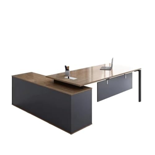 Image of TEKAVO ProNook L Shaped Executive Table with Storage, Director Office Table I Brown & Dark Grey Wood, Metal (180 Cm x 160 Cm x 75 Cm) - DIY