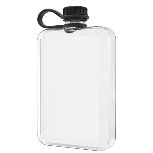 8.5 Oz Plastic Flask for Men, Hianjoo Leakproof Pocket Flask for Liquor with Clear Body, Compact and
