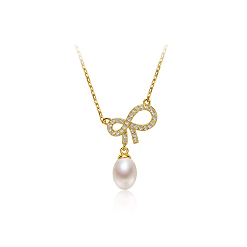Collier perle en eau douce S925 en forme de goutte blanche pour femme