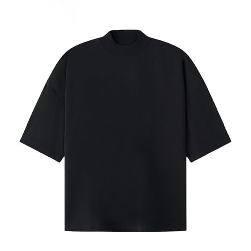 T-shirt demi-col montant homme manches courtes uni épaules tombantes