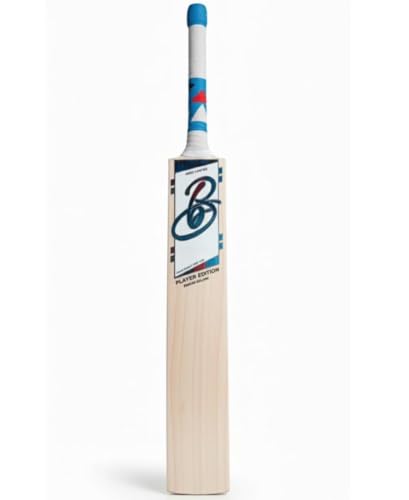 Image of Full Size English Willow Cricket Bat, Cross Weave Tape on The Face | Lightweight | Wooden Long Handle | Free Cover Play for Leather Ball (Player Edition)