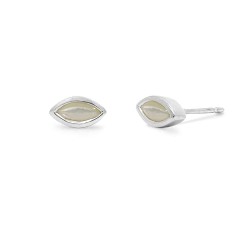 Boma Jewelry Sterling Silver White Mother of Pearl Marquise Stud Earrings