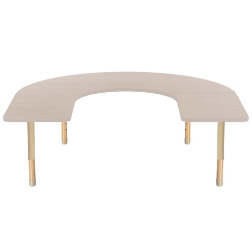 Image of 60 inch x 66 inch Horseshoe Kids Classroom Table with Adjustable Chunky Wood Legs