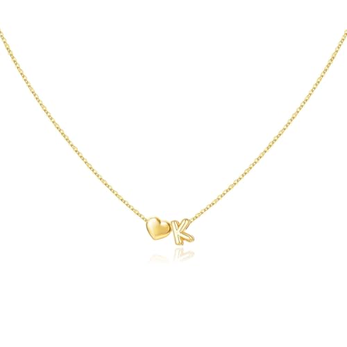 Glimmerst Initial Necklaces for Women 18K Gold Plated Letter Necklace Dainty Gold Name Necklace Personalized Tiny Heart Pendant Initial Necklace Trendy Gold Jewelry