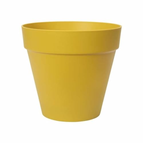 Elho Loft Urban Round 25 - Macetero por Exterior - 100% Plástico Reciclado - Ø 24.5 x H 22.0 cm - Amarillo/Ochre
