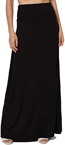 Women's Casual Solid Draped Jersey Relaxed Long Maxi Skirt Black 1X