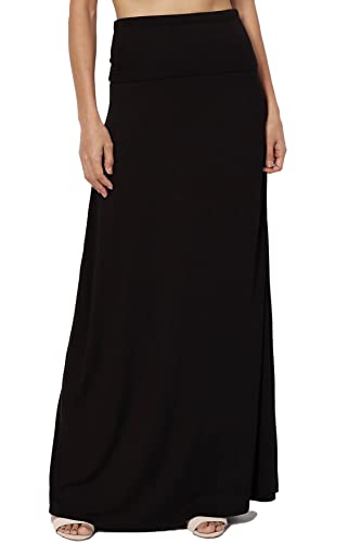 Women's Casual Solid Draped Jersey Relaxed Long Maxi Skirt Black 1X #TOP23