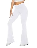 TNNZEET Black Flare Leggings for Women, Crossover Yoga Pants with Pockets Bootcut Long Flared Leggings White 32in Inseam