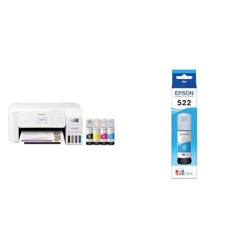 Image of Epson EcoTank ET-2800 Wireless Color All-in-One Cartridge-Free Supertank Printer & 522 EcoTank Ink Ultra-high Capacity Bottle Cyan (T522220-S)