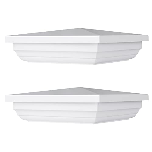 Canomo 4 x 4 White Vinyl New England Post Caps Pyramid Square Fence Post Top for 4 x 4 Vinyl Fence Post Waterproof Moisture-Proof and UV Resistant 2 Packs