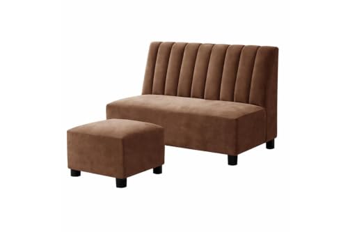 Image of Rosebell Sofa Set with Ottoman Combo 2 Seater Sofa Set with Matching Footstool Velvet Fabric for Living Room, Office & Bedroom Guest Room - Brown Color