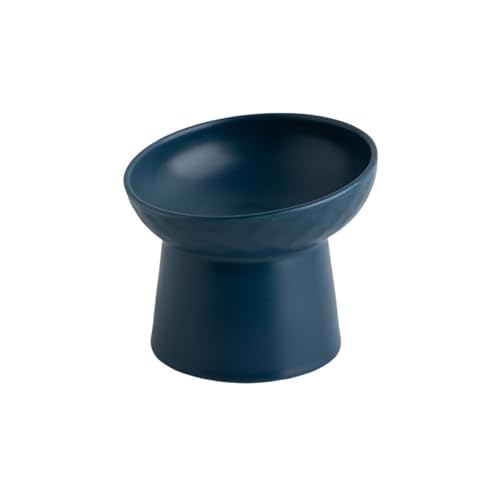 Holowa 猫 食器 フードボウル 犬 食器 吐き戻し防止 陶器 猫えさ 食べやすい 水飲み皿 餌入れ ペットボウル 食事 (ネービーブルー)