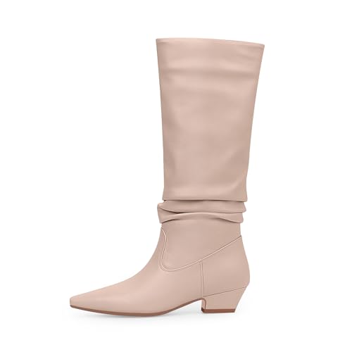 Women's Slouch Mid Calf Boots Block Low Heel Square Toe Boots2